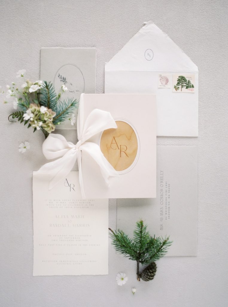 White, Green, Grey Minimalist Wedding Invitation