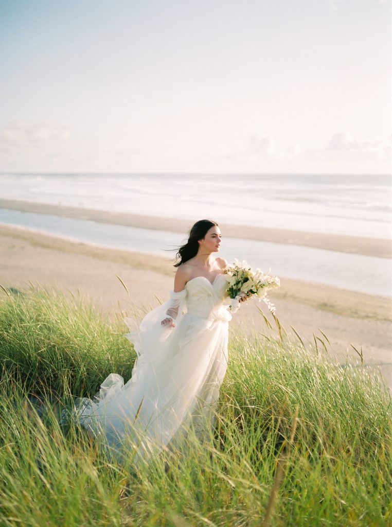 Claire La Faye Tulle Wedding Dress on Beach 