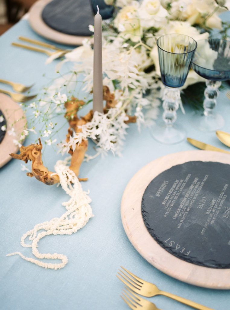 White and Blue Beach Wedding Reception Table 